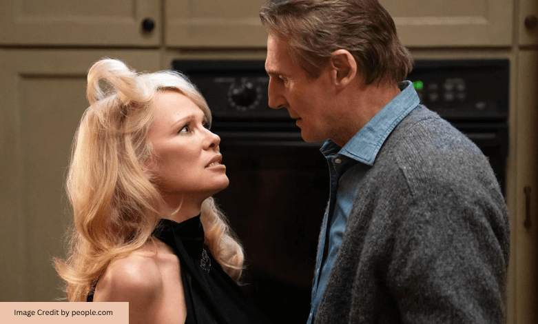 Pamela Anderson and Liam Neeson in Naked Gun 2025 trailer still