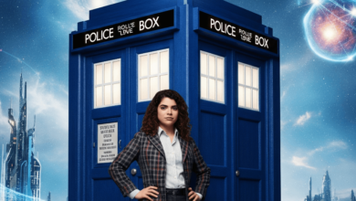 Billie Piper standing in front of the TARDIS as the new Doctor in Doctor Who