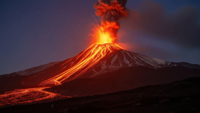 Mount Etna volcano erupting with glowing lava and ash plume during June 2025 eruption