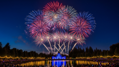 Canada Day fireworks lighting up the night sky at Castle Park in Port Coquitlam