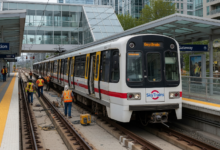 SkyTrain train stopped at Gateway Station in Surrey amid ongoing track repairs