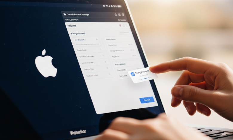 Person using a secure password manager to protect Apple account from data breaches