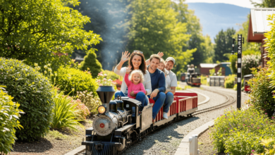 Family enjoying a miniature train ride at Burnaby Central Railway in Metro Vancouver
