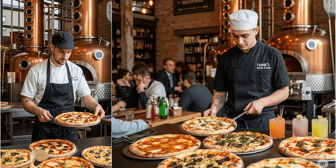 Chef-crafted pizza and cocktails at Frank’s Pizza & Bar inside Resurrection Spirits in East Van, Vancouver.