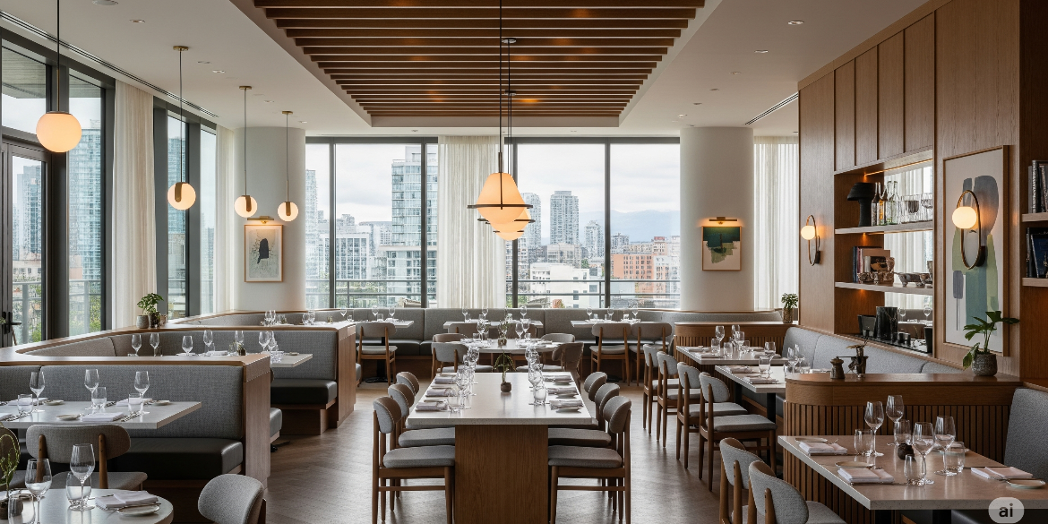 Modern interior of a newly opened restaurant in Vancouver during summer 2025