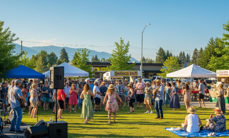 People enjoying a summer outdoor event with live music in Chilliwack