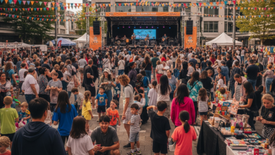 Crowd enjoying live music and family activities at Downtown Surrey Fest in Central City Plaza