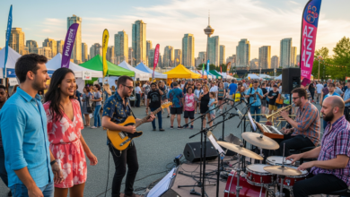 People enjoying a live outdoor jazz performance at a summer festival in Vancouver
