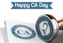 Chartered Accountants Day 2025 stamp design with blue CA seal and “Happy CA Day” banner
