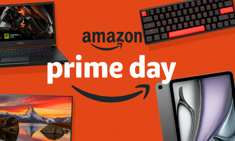 Early Prime Day Tech Deals 2025 featuring top Amazon gadgets like a gaming laptop, tablet, and smart accessories