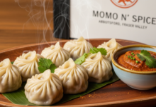 Handmade Nepalese dumplings served with spiced tomato chutney at Momo n’ Spice in Abbotsford, Fraser Valley
