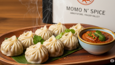 Handmade Nepalese dumplings served with spiced tomato chutney at Momo n’ Spice in Abbotsford, Fraser Valley