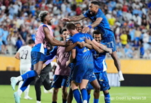 Al‑Hilal players celebrating after defeating Manchester City in the Club World Cup 2025