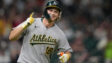 Nick Kurtz makes MLB history as the Oakland Athletics rookie celebrates his historic four home run game in gray jersey.