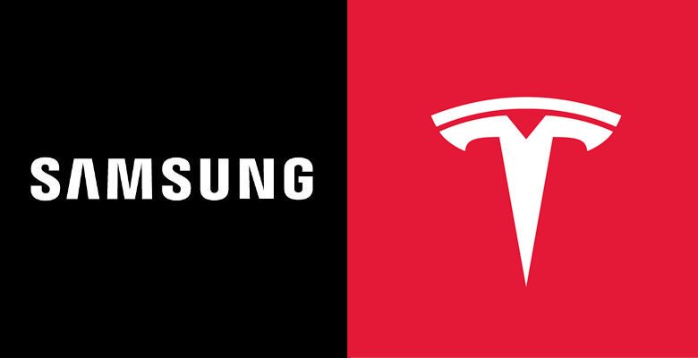Samsung and Tesla logos side by side representing the $16.5 billion AI chip deal partnership