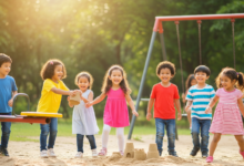Young children playing outdoors instead of using screens, promoting better digital health