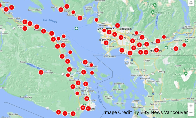 Live BC Hydro outage map showing planned and current power outages in Vancouver