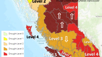 BC Drought Map with regional drought levels from Level 0 to Level 5