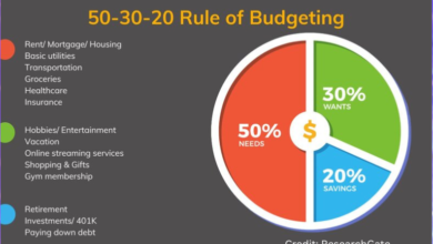 Illustration of Toronto and Calgary skylines with a budgeting spreadsheet showing the 50/30/20 rule breakdown