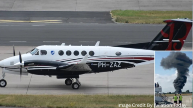 Emergency crews responding to fiery crash site of Zeusch Aviation Flight SUZ1 at Southend Airport