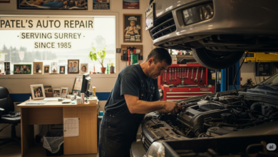 Experienced mechanic servicing a car at a family-run auto repair shop in Surrey