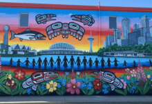 A vibrant community mural painted by Surrey residents as part of the Our City beautification campaign, reflecting cultural pride and urban renewal.