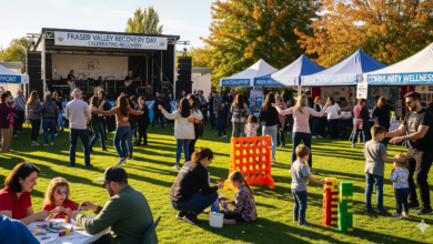 Attendees at Fraser Valley Recovery Day 2025 in Abbotsford celebrating recovery with music, family activities, and community resources