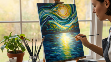 Person painting on a canvas, representing weekly creative practice and its impact on mental health.
