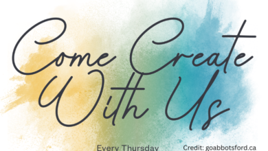 Come Create With Us poster promoting Open Space Abbotsford Thursday community event