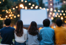 People watching an outdoor movie in a park during Vancouver’s Outdoor Film Nights & Pop-Up Cinemas