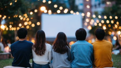 People watching an outdoor movie in a park during Vancouver’s Outdoor Film Nights & Pop-Up Cinemas