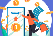 Woman earning cashback rewards on a mobile budgeting app illustration representing Save 5000 Budget Apps Canada strategy.