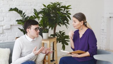 Mental health counselling session with a client and therapist