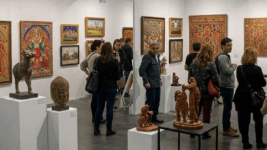 Visitors admire diverse photography at the Art Colours Surrey exhibition, showcasing BIPOC artists at the Black Arts Centre in Surrey.