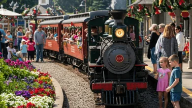 Families enjoying a miniature train ride at Burnaby Central Railway 2025 season in Confederation Park.
