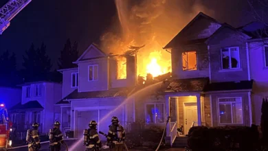 Firefighters respond to early morning Langley townhouse fire on April 22, 2025, highlighting urgent fire safety concerns.