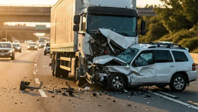 Dashcam footage showing a reckless driving crash on Highway 97 near Penticton, involving an SUV and a semi-truck.