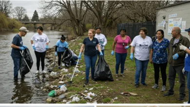 Richmond residents participating in Earth Week activities, including shoreline cleanups and dental health workshops, during community events in April 2025.