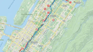 Detailed map showing Vancouver Marathon 2025 road closures and detour routes