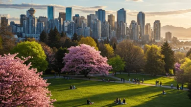 Sunny Vancouver weather April 2025, with clear skies and warm temperatures.