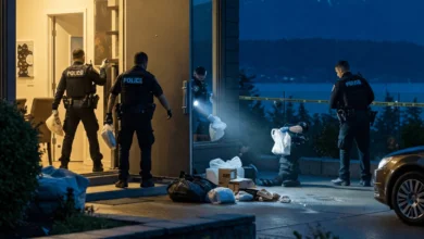 Police officers seizing fentanyl and cocaine in West Vancouver drug raid