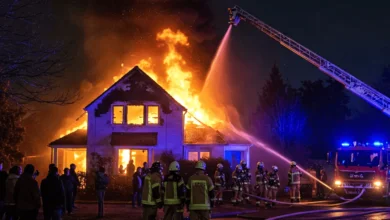 Firefighters responding to West Vancouver house fire on April 12, 2025.