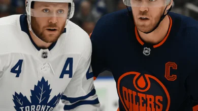 Rielly and McDavid during 2025 NHL playoffs