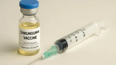 Chikungunya vaccine vial and syringe