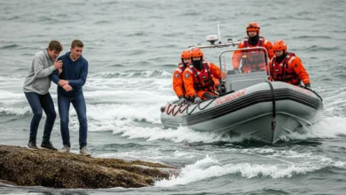 RCMSAR volunteers conducting a rescue operation to save two students stranded on Whyte Islet near West Vancouver