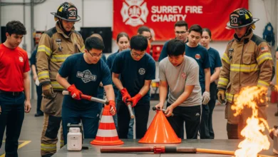 Youth participating in Surrey Fire Charity’s Fire Academy receiving hands-on fire safety training and leadership development
