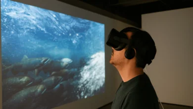 Person experiencing Uninterrupted-VR using headset