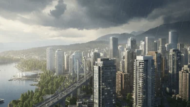 Vancouver cityscape showcasing the contrasting weather of May 2025