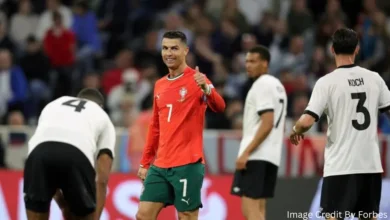 Cristiano Ronaldo and German players during the Nations League Final face-off in 2025