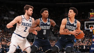 Jalen Brunson and Tyrese Haliburton facing off during Knicks vs Pacers 2025 Eastern Conference Finals